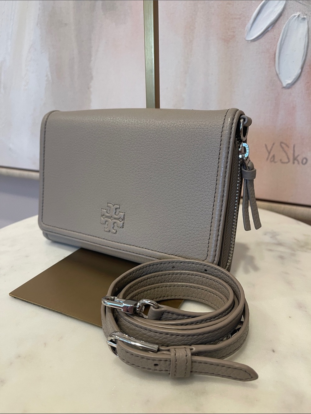 Tory Burch Taupe Pebbled Leather Crossbody - Picture 2 of 7